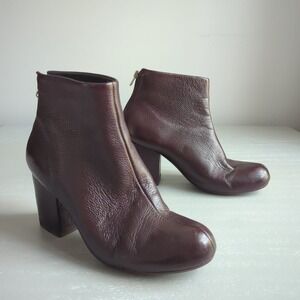 Rachel Comey Mars Ankle Boots Burgundy‎ Pebbled Leather Block Heel Womens 9
